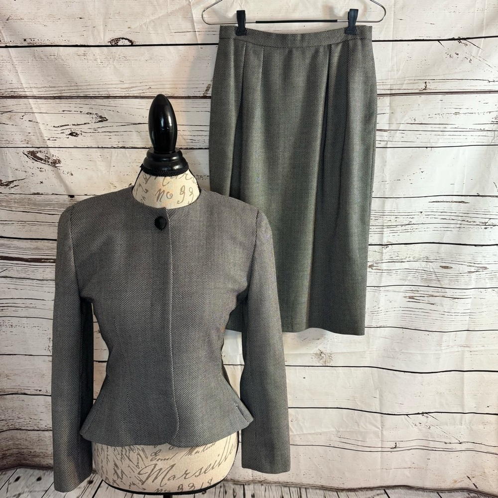 Christian Dior Vintage Wool Skirt Suit Black/Gray Size 6